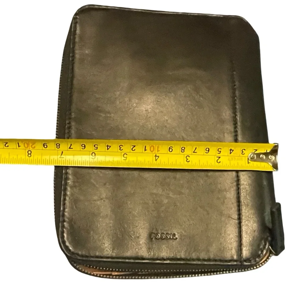 Fossil Metallic Bronze Leather‎ Zip Around Tech Travel Organizer Portfolio Case